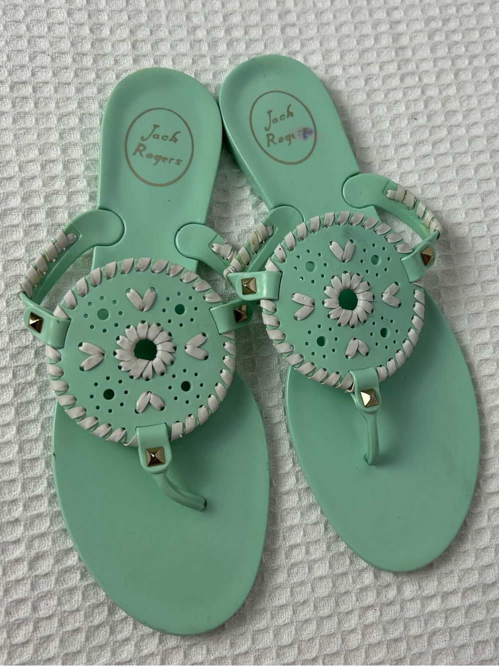 Jack Rogers Georgica Jelly Sandals Women’s 9 Mint Green White Floral Thong